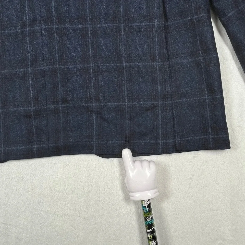 Cremieux Loro Piana Wool Blazer Sport Coat Mens 40L Blue Windowpane *Flaw